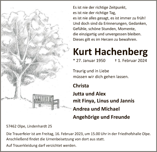 Traueranzeige von Kurt Hachenberg von WA