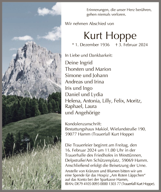 Traueranzeige von Kurt Hoppe von WA