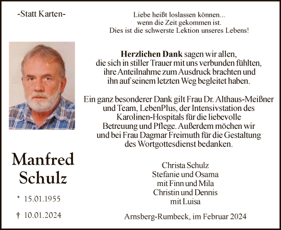 Traueranzeige von Manfred Schulz von WA