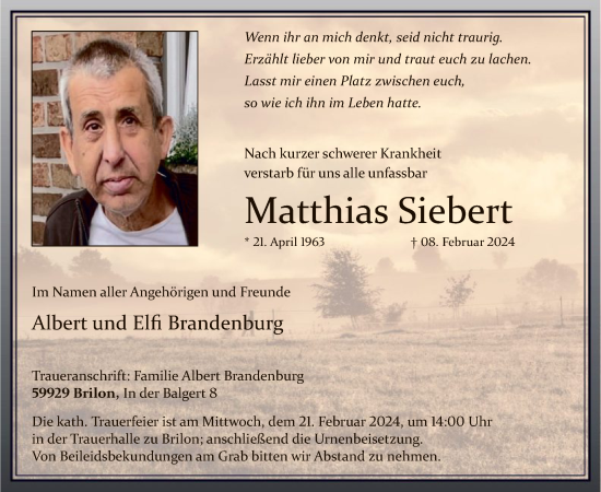 Traueranzeige von Matthias Siebert von WA