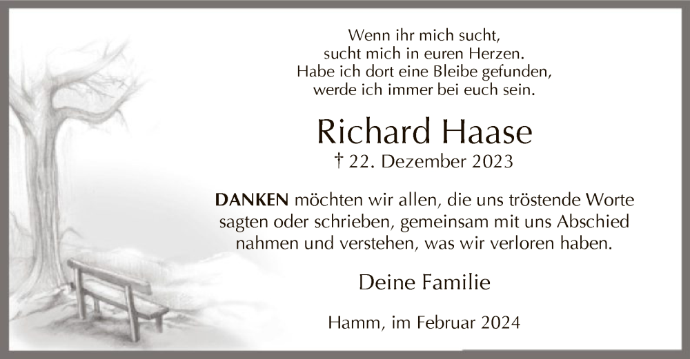  Traueranzeige für Richard Haase vom 24.02.2024 aus WA