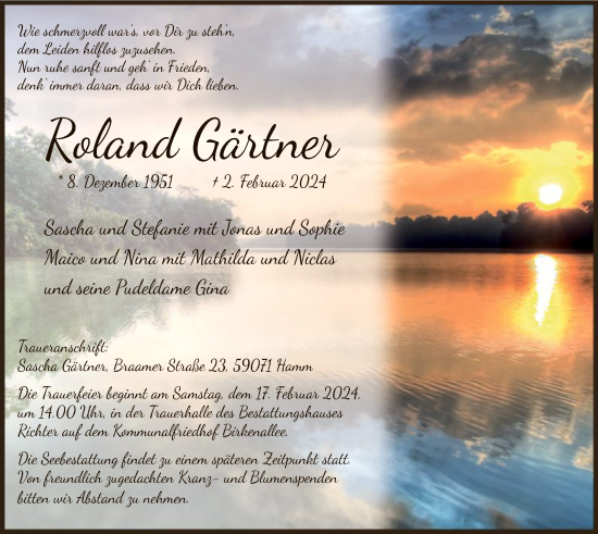 Traueranzeige von Roland Gärtner von WA