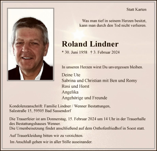 Traueranzeige von Roland Lindner von WA