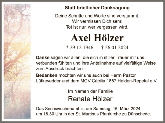 Traueranzeige von Axel Hölzer von WA