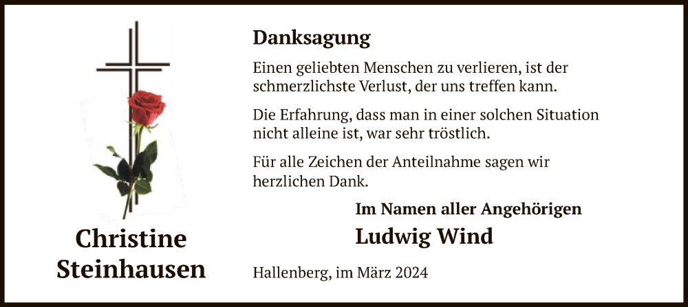  Traueranzeige für Christine Steinhausen vom 23.03.2024 aus WA