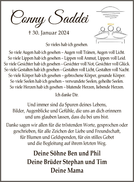 Traueranzeige von Conny Saddei von WA