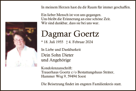 Traueranzeige von Dagmar Goertz von WA