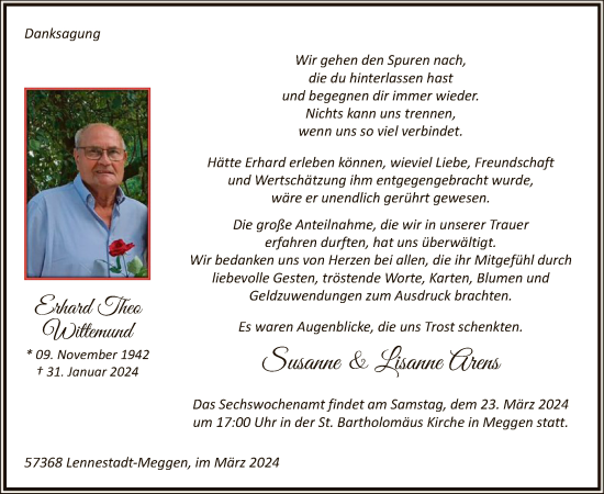 Traueranzeige von Erhard Theo Wittemund von WA