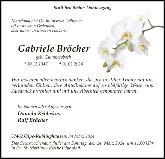 Traueranzeige von Gabriele Bröcher von WA