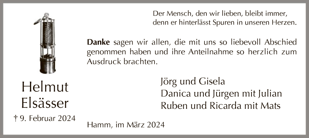  Traueranzeige für Helmut Elsässer vom 09.03.2024 aus WA