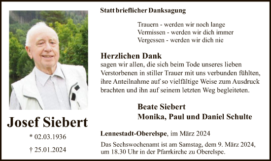 Traueranzeige von Josef Siebert von WA