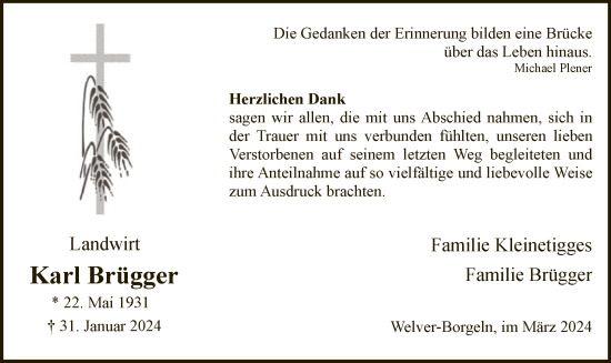 Traueranzeige von Karl Brügger von WA