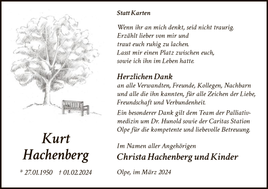 Traueranzeige von Kurt Hachenberg von WA