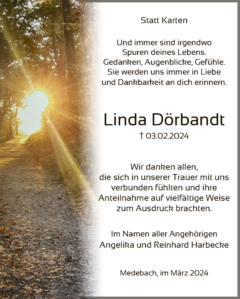  Traueranzeige für Linda Dörbandt vom 23.03.2024 aus WA