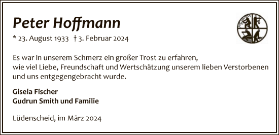 Traueranzeige von Peter Hoffmann von WA
