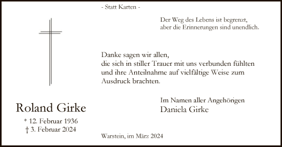 Traueranzeige von Roland Girke von WA