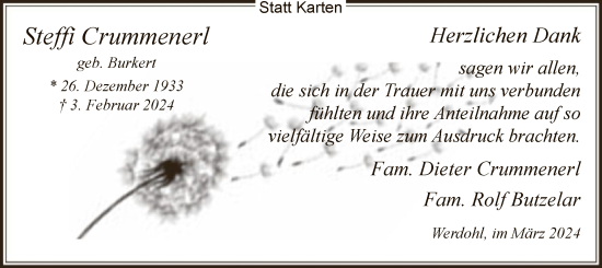 Traueranzeige von Steffi Crummenerl von WA