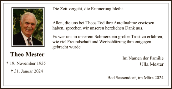 Traueranzeige von Theo Mester von WA