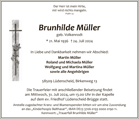 Traueranzeige von Brunhilde Müller von WA