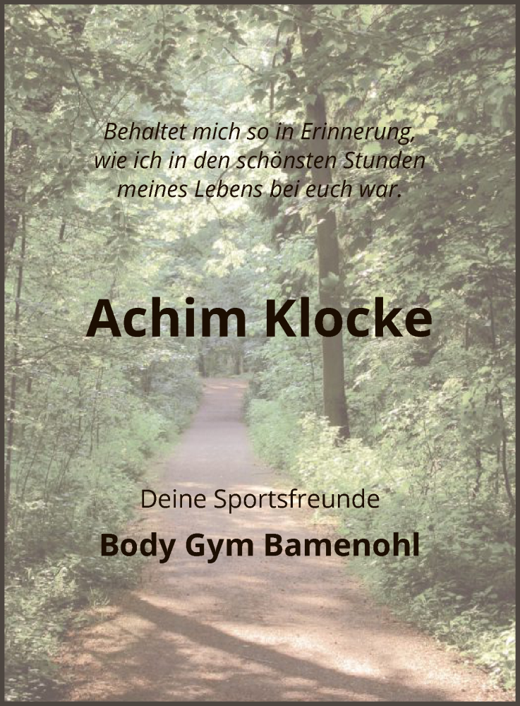 Traueranzeige für Achim Klocke vom 10.08.2024 aus WA