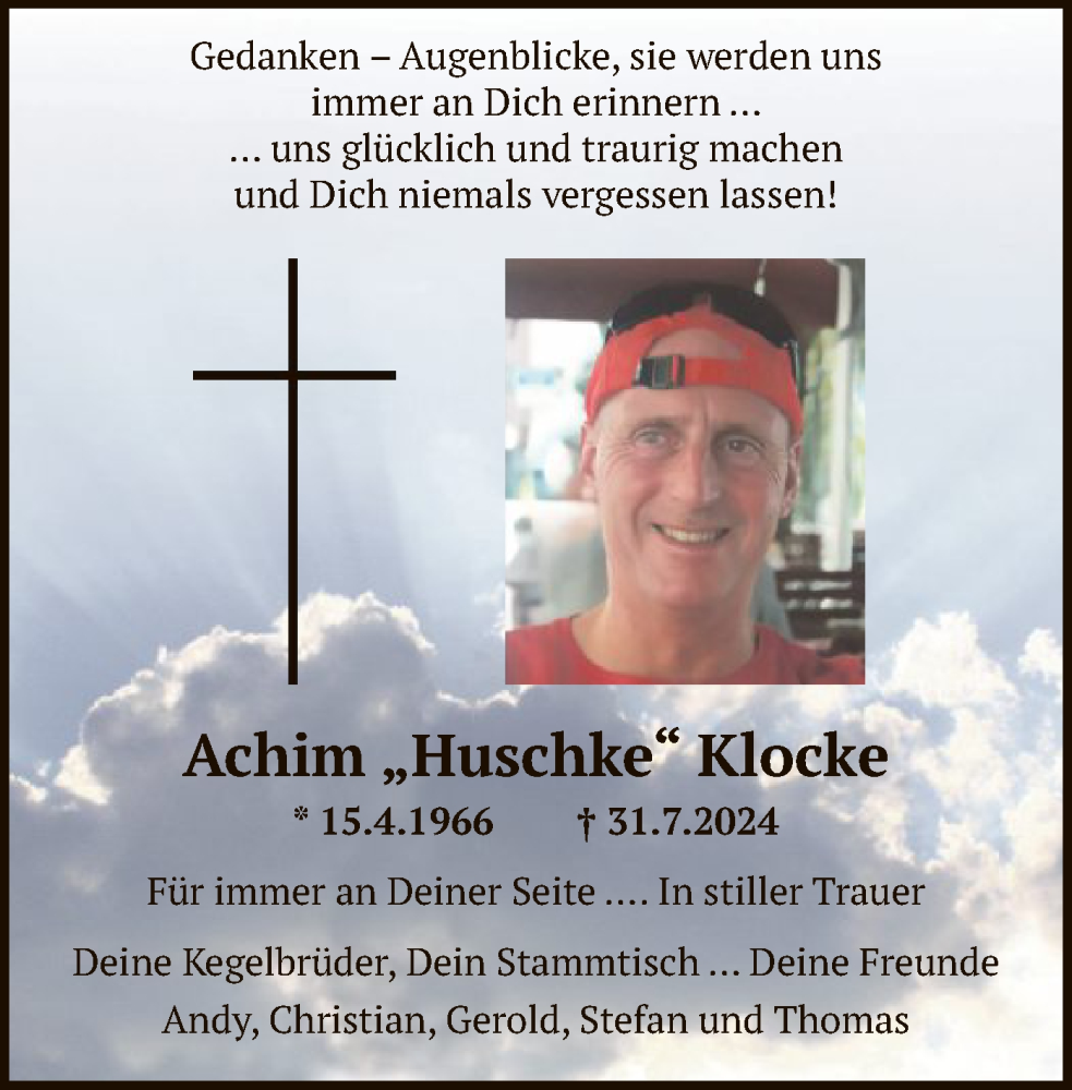  Traueranzeige für Achim Klocke vom 10.08.2024 aus WA