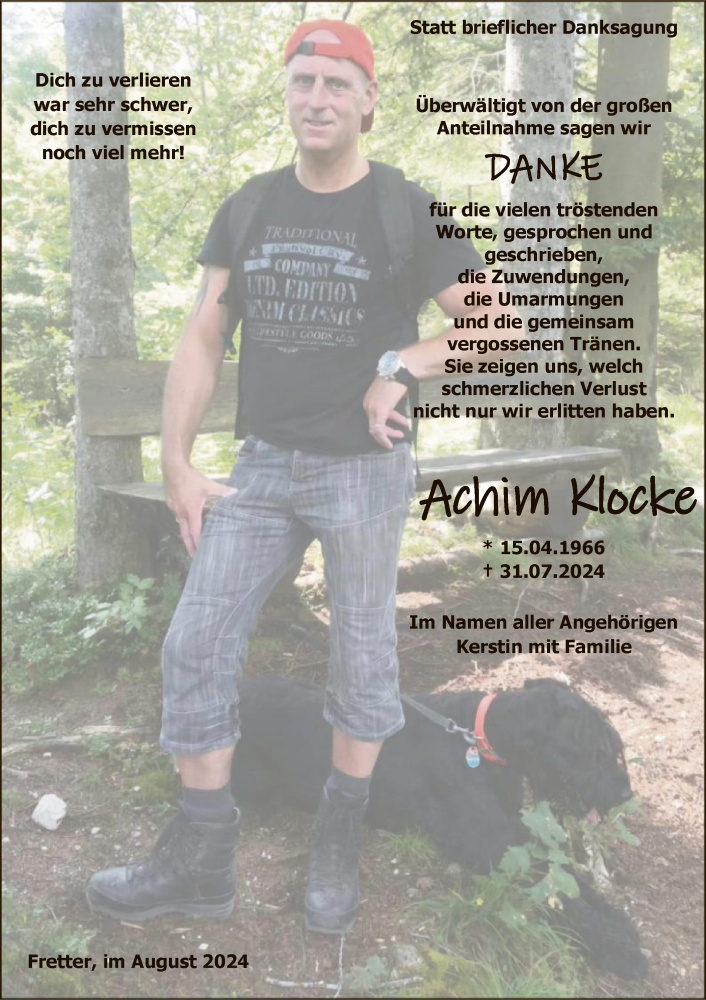  Traueranzeige für Achim Klocke vom 31.08.2024 aus WA