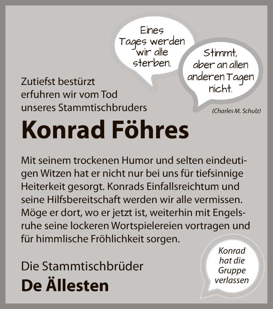  Traueranzeige für Konrad Föhres vom 17.08.2024 aus WA
