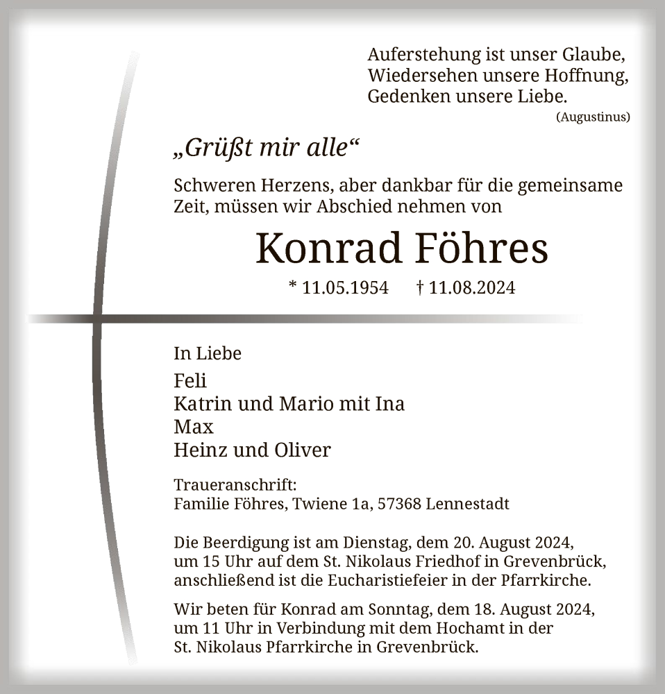  Traueranzeige für Konrad Föhres vom 17.08.2024 aus WA