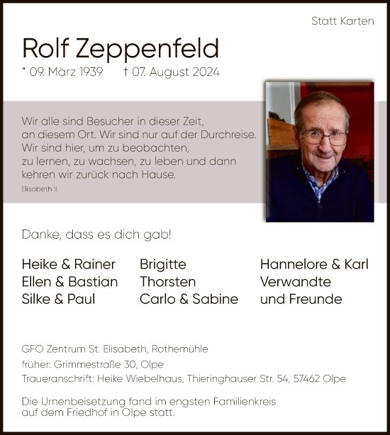 Traueranzeige von Rolf Zeppenfeld von WA