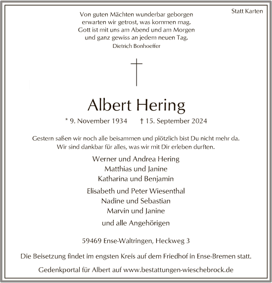 Traueranzeige von Albert Hering von WA