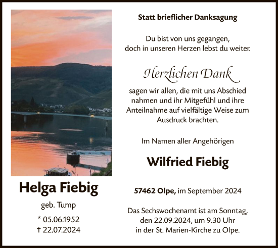 Traueranzeige von Helga Fiebig von WA