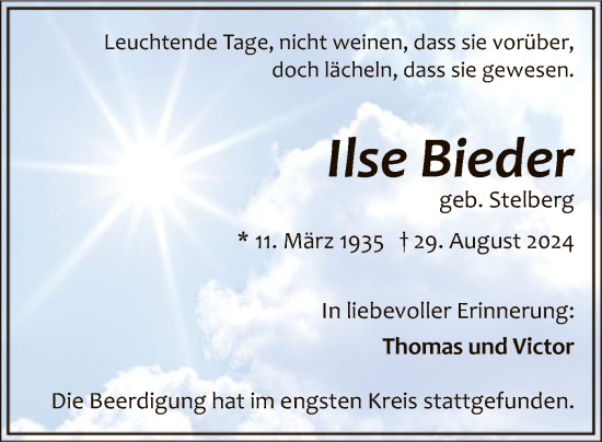 Traueranzeige von Ilse Bieder von WA