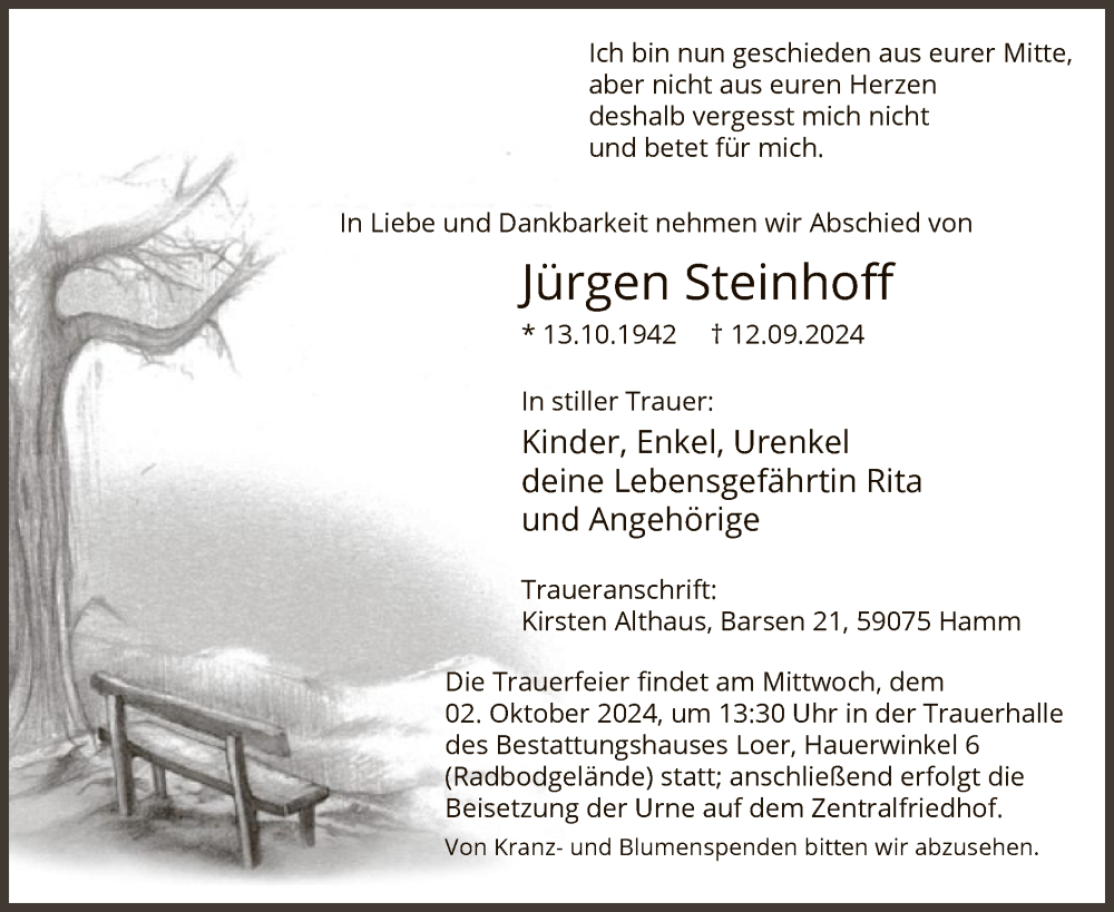  Traueranzeige für Jürgen Steinhoff vom 28.09.2024 aus WA