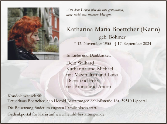 Traueranzeige von Katharina Maria Boettcher von WA