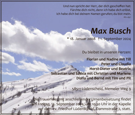 Traueranzeige von Max Busch von WA