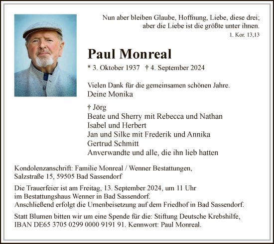 Traueranzeige von Paul Monreal von WA