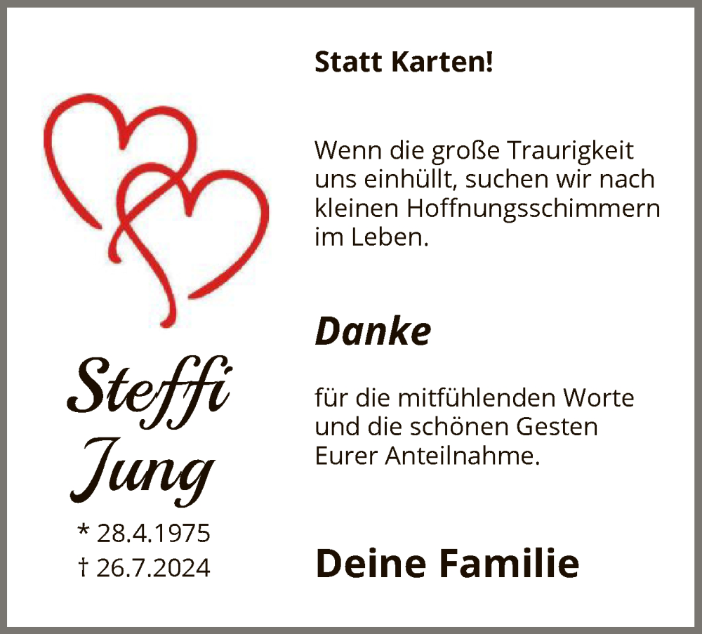  Traueranzeige für Steffi Jung vom 14.09.2024 aus WA