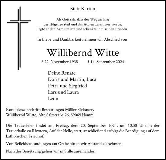 Traueranzeige von Willibernd Witte von WA