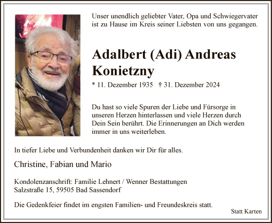 Traueranzeige von Adalbert Andreas Konietzny von WAWA