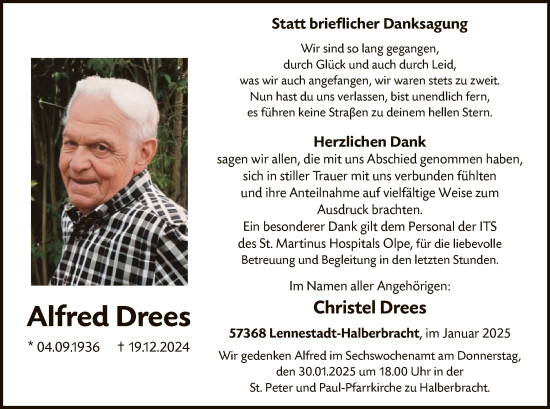 Traueranzeige von Alfred Drees von WA
