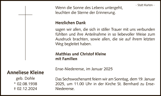 Traueranzeige von Anneliese Kleine von WA