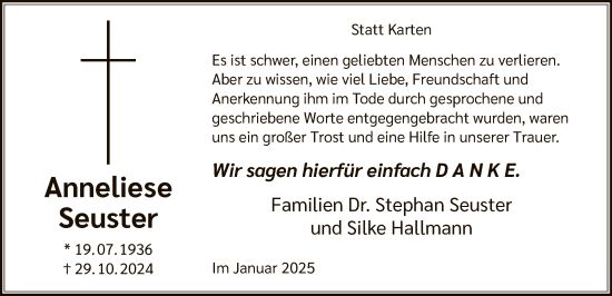 Traueranzeige von Anneliese Seuster von WA