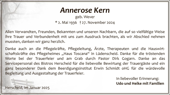 Traueranzeige von Annerose Kern von WA