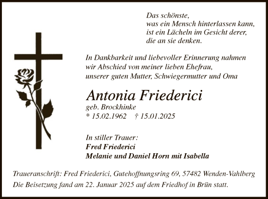 Traueranzeige von Antonia Friederici von WA