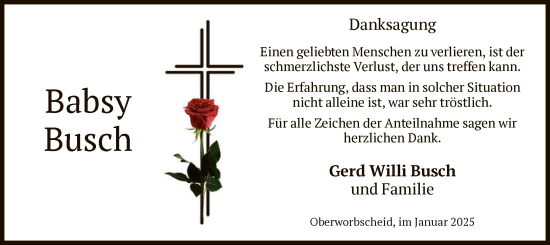 Traueranzeige von Babsy Busch von WA