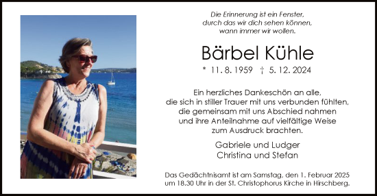 Traueranzeige von Bärbel Kühle von WA