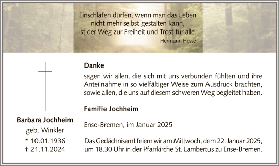 Traueranzeige von Barbara Jochheim von WA