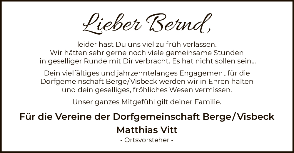  Traueranzeige für Bernd  vom 25.01.2025 aus WA