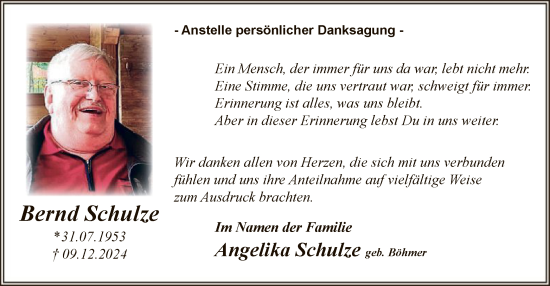Traueranzeige von Bernd Schulze von WA