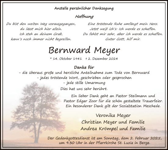 Traueranzeige von Bernward Meyer von WA